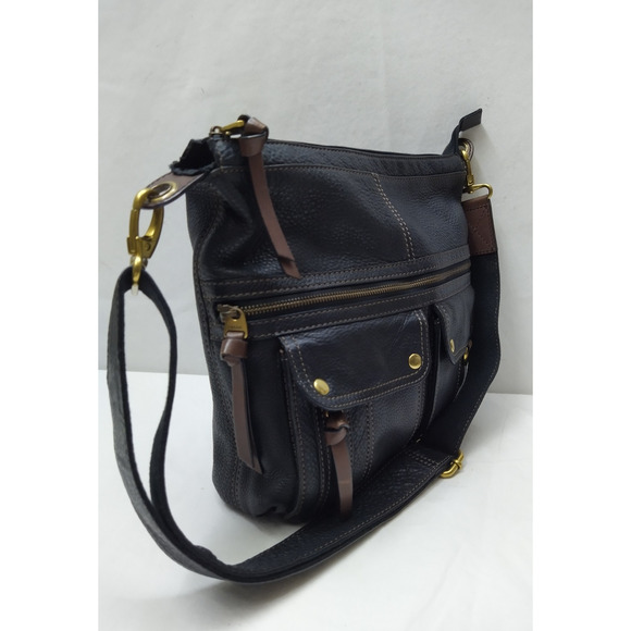 Fossil Black Leather Zipper Pockets Crossbody Bag - Picture 3 of 16